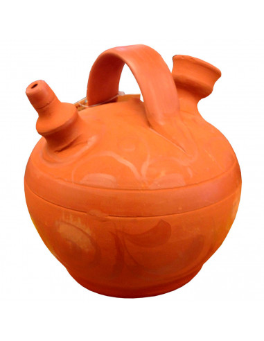 Botijo de barro tradicional artesano, decorado a mano, asa redonda, base ancha, dispensador decorativo, almacenar, refrescar agu