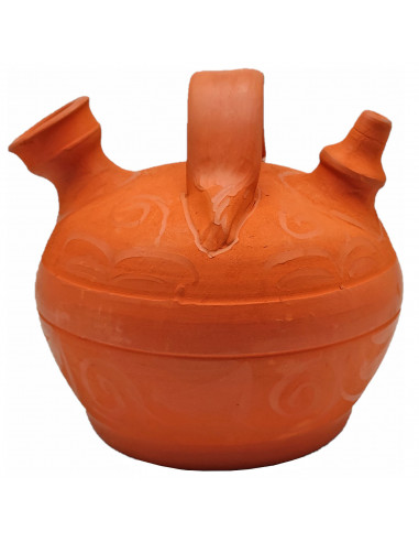 Botijo de barro tradicional artesano, decorado a mano, asa redonda, base ancha, dispensador decorativo, almacenar, refrescar agu