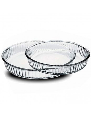Borcam - Juego de 2 moldes redondos de vidrio para tartas de 32 y 26 cm. Platos para hornear, tarteras rizadas de repostería