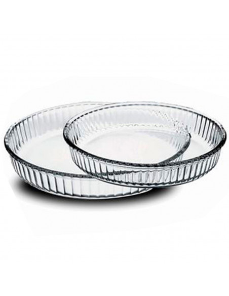 Borcam - Juego de 2 moldes redondos de vidrio para tartas de 32 y 26 cm. Platos para hornear, tarteras rizadas de repostería
