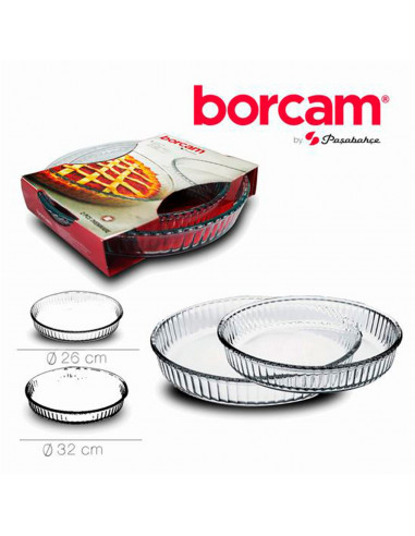 Borcam - Juego de 2 moldes redondos de vidrio para tartas de 32 y 26 cm. Platos para hornear, tarteras rizadas de repostería