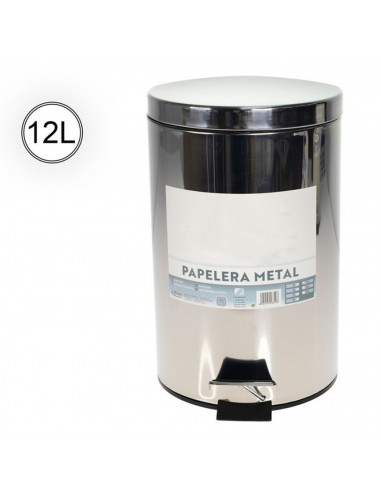 Cubo de basura metálico con pedal, papelera cilíndrica de metal para baño, cocina, aseo u oficina (12 litros, 35,5 x 24,5 x 31 c