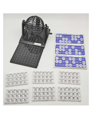 Tradineur - Juego de mini bingo manual con 12 cartones y 90 bolas, juego de mesa tradicional, familiar, mínimo 2 jugadores, fich