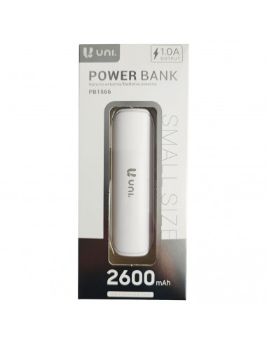 Batería externa blanca 2600 mAh, 1.0A, cable micro-USB, indicador carga LED, móvil, tablet, mp3, e-book, compatible con Xiaomi,