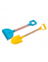 Tradineur - Set de pala y rastrillo de juguete con mango de madera 41 y 34 cm. Juguetes para arena de playa (Color surtido)