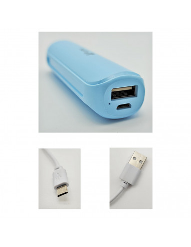 Batería externa azul 2600 mAh, 1.0A, cable micro-USB, indicador carga LED, móvil, tablet, mp3, e-book, compatible con Xiaomi, Hu