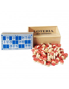 Juego de lotería/bingo en caja de madera, 90 fichas de números y 48 cartones, juego de mesa tradicional, familia, amigos, divers