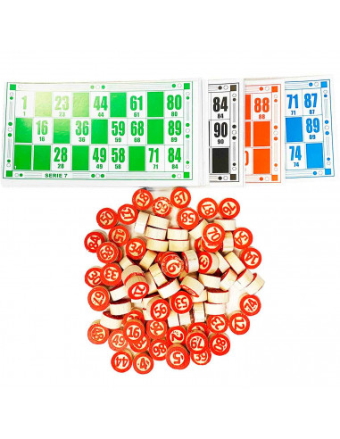 Juego de lotería/bingo en caja de madera, 90 fichas de números y 48 cartones, juego de mesa tradicional, familia, amigos, divers