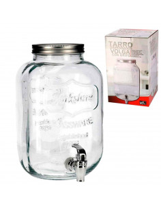 Tradineur - Tarro dispensador con grifo - Fabricado en Cristal Transparente - Capacidad de 5 Litros - Recipiente para servir agu