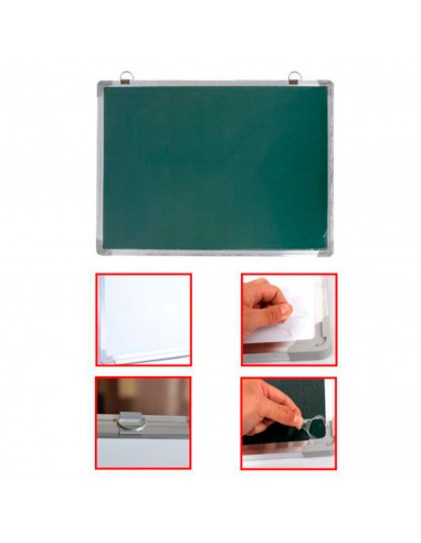 Tradineur - Pizarra Magnética de doble cara con rotulador de borrado en seco - Marco de Aluminio - Facil de borrar y colocar - I