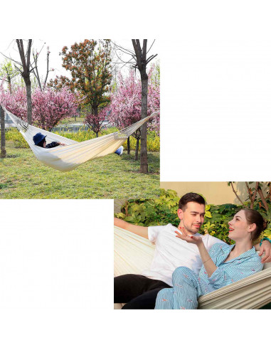 Tradineur - Hamaca colgante de algodón 210 x 150 cm. Hamaca de lona natural, ligera con cuerdas para exterior, camping, terraza