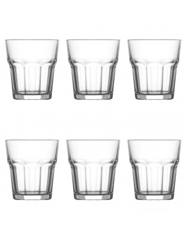 Tradineur - Set de 6 vasos de cristal, modelo Aras, resistentes, base gruesa, servir agua, licores, bebidas, fiestas, uso diario