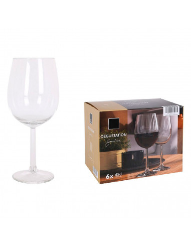 Set 6 copas de vino, cristal liso, modelo degustation, diseño sofisticado y elegante, aptas para lavavajillas (45 cl, 22 x 8 cm)