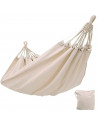 Tradineur - Hamaca colgante de algodón 210 x 150 cm. Hamaca de lona natural, ligera con cuerdas para exterior, camping, terraza