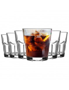 Tradineur - Juego de 6 vasos de cristal, modelo Aras, resistentes, base gruesa, servir agua, licores, bebidas, fiestas, uso diar
