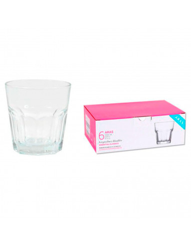 Tradineur - Juego de 6 vasos de cristal, modelo Aras, resistentes, base gruesa, servir agua, licores, bebidas, fiestas, uso diar