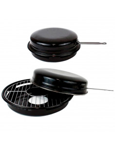Churrasquera grill con tapa para cocinas de gas u hornillos, parrilla, barbacoa, cocinar a la brasa, exterior o interior (Negro,