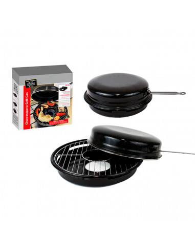 Churrasquera grill con tapa para cocinas de gas u hornillos, parrilla, barbacoa, cocinar a la brasa, exterior o interior (Negro,