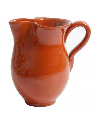Jarra de barro clásica gallega para servir vino, cerveza, recipiente con asa y pico vertedor, diseño tradicional, cafetería, bar