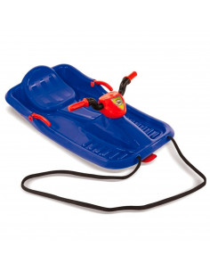 Tradineur - Trineo de nieve infantil de plástico, tabla de descenso con cuerda para niños, deportes de invierno, azul, 25 x 45 x