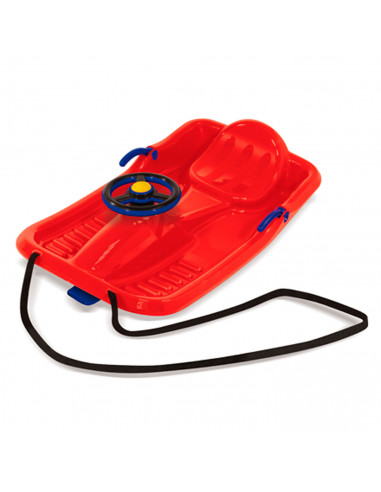 Tradineur - Trineo de nieve de plástico infantil, tabla de descenso con cuerda para niños, deportes de invierno, rojo, 25 x 45 x