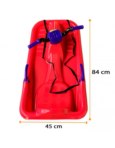 Tradineur - Trineo de nieve de plástico infantil, tabla de descenso con cuerda para niños, deportes de invierno, rojo, 25 x 45 x