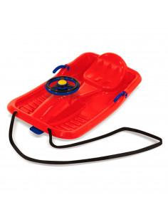 Tradineur - Trineo de nieve para niños, plástico, tabla de descenso infantil con cuerda, deportes de invierno, aire libre, rojo,