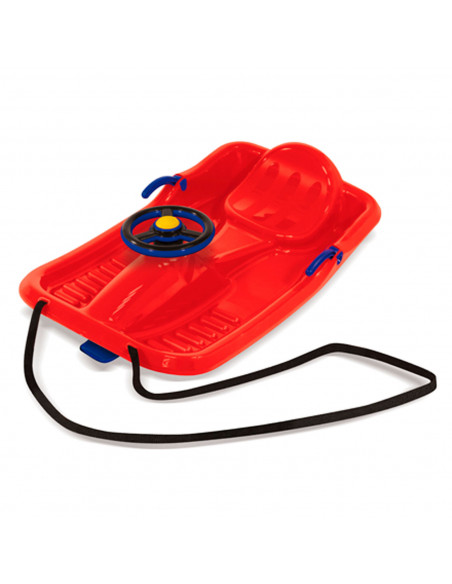 Tradineur - Trineo de nieve para niños, plástico, tabla de descenso infantil con cuerda, deportes de invierno, aire libre, rojo,