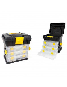 Caja de herramientas con 3 organizadores extraíbles, compartimento superior y asa, modelo Ravena, plástico resistente, 35 x 34 x