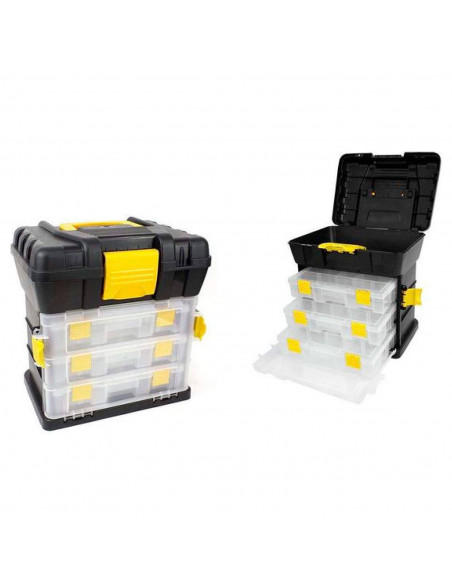 Caja de herramientas con 3 organizadores extraíbles, compartimento superior y asa, modelo Ravena, plástico resistente, 35 x 34 x