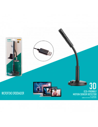 Micrófono PC, conexión usb 2.0, cable 1 m, ángulo ajustable, plug and play, grabación profesional, ordenador, portátil, gamers (