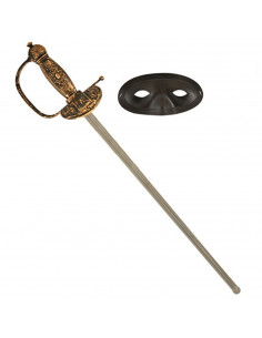 Set de florete y máscara de juguete, accesorio de disfraz de Zorro, pirata, cowboy del oeste, espada de 57 cm, complemento infan