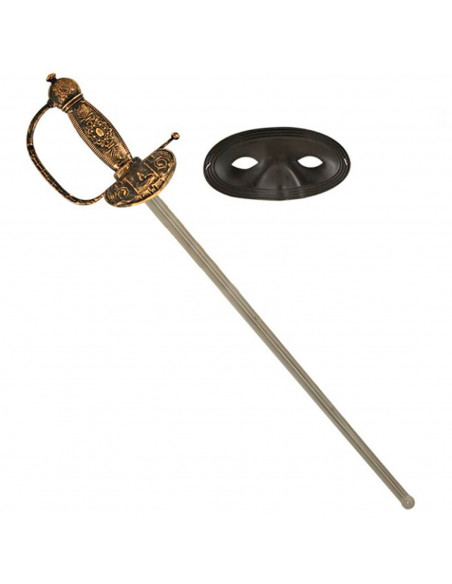 Set de florete y máscara de juguete, accesorio de disfraz de Zorro, pirata, cowboy del oeste, espada de 57 cm, complemento infan