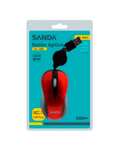 Ratón óptico 1600 dpi, cable usb 3.0/2.0/1.1, plug and play, diseño ergonómico, 3 botones, interruptor encendido y reposo, orden