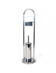 Tradineur - Soporte para papel higiénico y escobillero - Forma U - Escobillero y portarrollos con estructura de acero inoxidable
