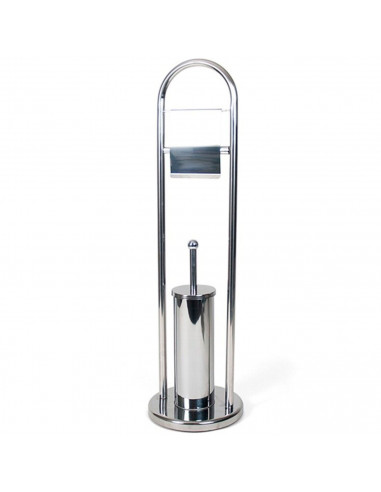 Tradineur - Soporte para papel higiénico y escobillero - Forma U - Escobillero y portarrollos con estructura de acero inoxidable