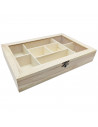 Caja de madera, 8 compartimentos, tapa de cristal, expositor joyas, organizador, joyero, collares, brazaletes, pendientes, reloj