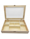 Caja de madera, 8 compartimentos, tapa de cristal, expositor joyas, organizador, joyero, collares, brazaletes, pendientes, reloj