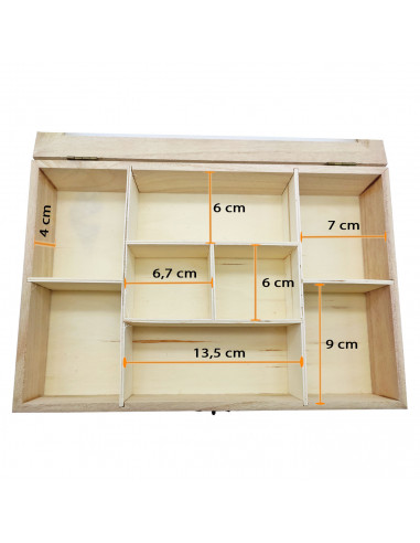 Caja de madera, 8 compartimentos, tapa de cristal, expositor joyas, organizador, joyero, collares, brazaletes, pendientes, reloj
