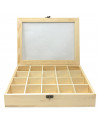 Caja de madera, 20 compartimentos, tapa de cristal, expositor joyas, organizador, joyero, collares, brazaletes, pendientes, relo