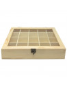 Caja de madera, 20 compartimentos, tapa de cristal, expositor joyas, organizador, joyero, collares, brazaletes, pendientes, relo