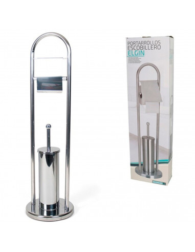 Tradineur - Soporte para papel higiénico y escobillero - Forma U - Escobillero y portarrollos con estructura de acero inoxidable