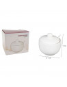 Tradineur - Azucarero redondo de cerámica con tapa y cucharilla, recipiente para azúcar, sal, condimentos de cocina (Blanco, 11