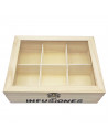 Caja de madera "Infusiones" con 6 compartimentos y tapa de cristal 6,5 x 20,5 x 15,5 cm. Caja de almacenamiento para guardar inf