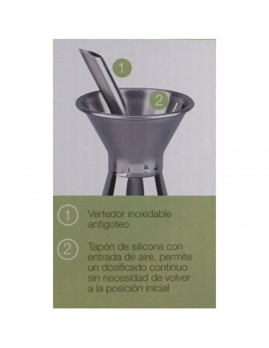 Tradineur - Aceitera "Azzayt" de acero inoxidable con tapón vertedor con boquilla antigoteo, dosificador rellenable de aceite, v