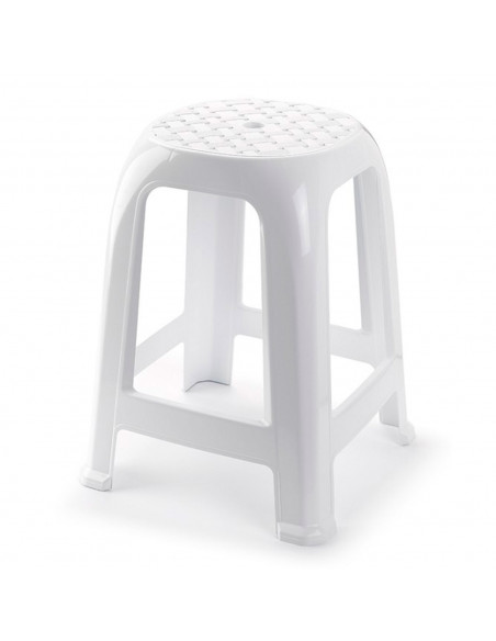 Tradineur - Taburete de plástico blanco con reposapiés, asiento de 26 x 26 cm, banqueta multiusos, cocina, salón, baño, hogar, 4 Tradineur - Taburete de plástico blanco con reposapiés, asiento de 26 x 26 cm, banqueta multiusos, cocina, salón, baño, hogar, 4