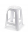 Tradineur - Taburete de plástico blanco con reposapiés, asiento de 26 x 26 cm, banqueta multiusos, cocina, salón, baño, hogar, 4