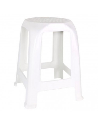 Tradineur - Taburete de plástico blanco con reposapiés, asiento de 26 x 26 cm, banqueta multiusos, cocina, salón, baño, hogar, 4