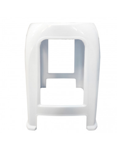 Tradineur - Taburete de plástico blanco con reposapiés, asiento de 26 x 26 cm, banqueta multiusos, cocina, salón, baño, hogar, 4