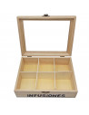 Caja de madera "Infusiones" con 6 compartimentos y tapa de cristal 6,5 x 20,5 x 15,5 cm. Caja de almacenamiento para guardar inf